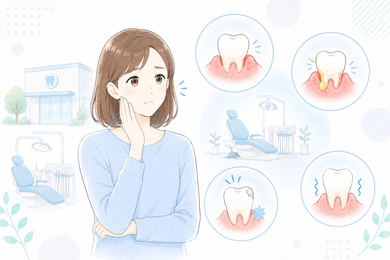 歯のぐらつきですぐに歯科を受診すべきケースのイラスト
