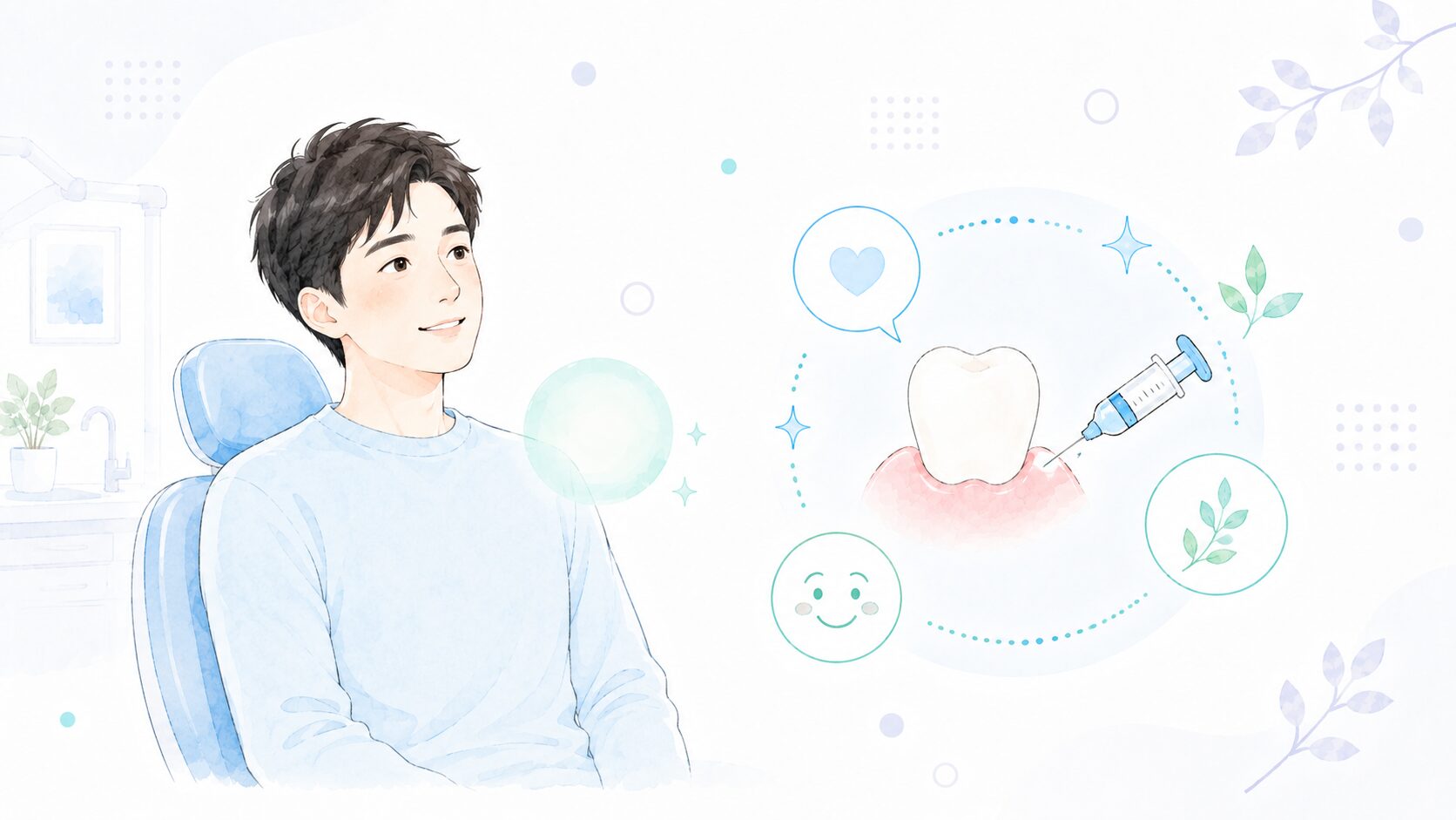 麻酔への配慮や相談で安心して治療を受けられることを示したイラスト