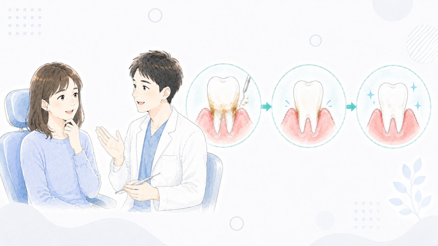 歯科医師が患者に歯周病の治療を説明するイラスト