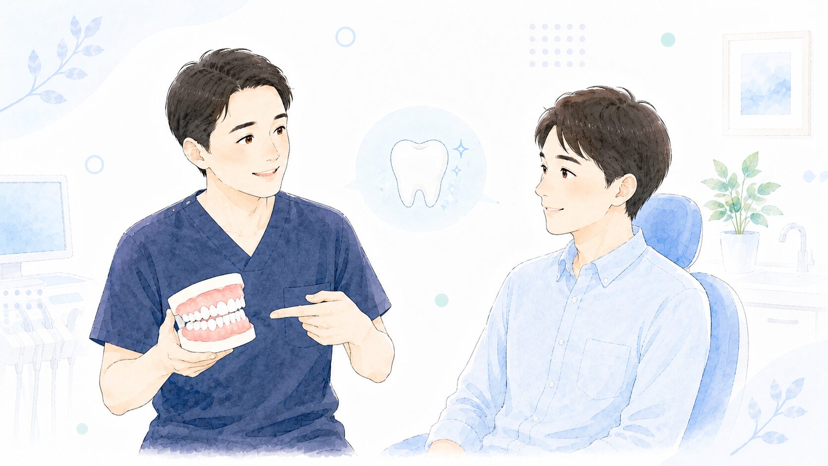 歯科医師が患者に虫歯の放置について説明するイラスト