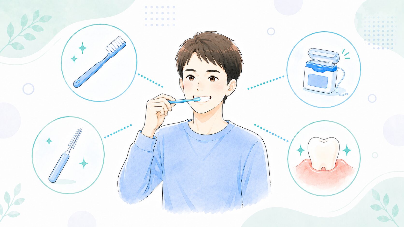 血が出る部分こそやさしく磨くことを示すセルフケアのイラスト
