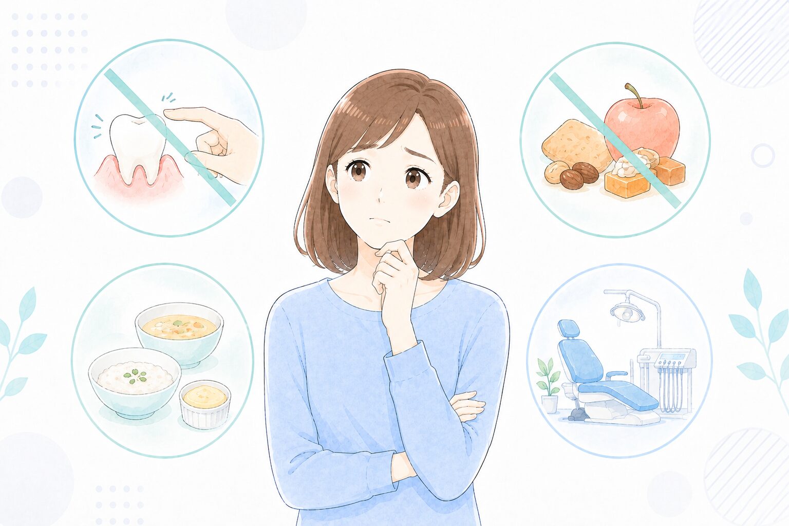 歯がぐらつくときにやってはいけない対処を示すイラスト