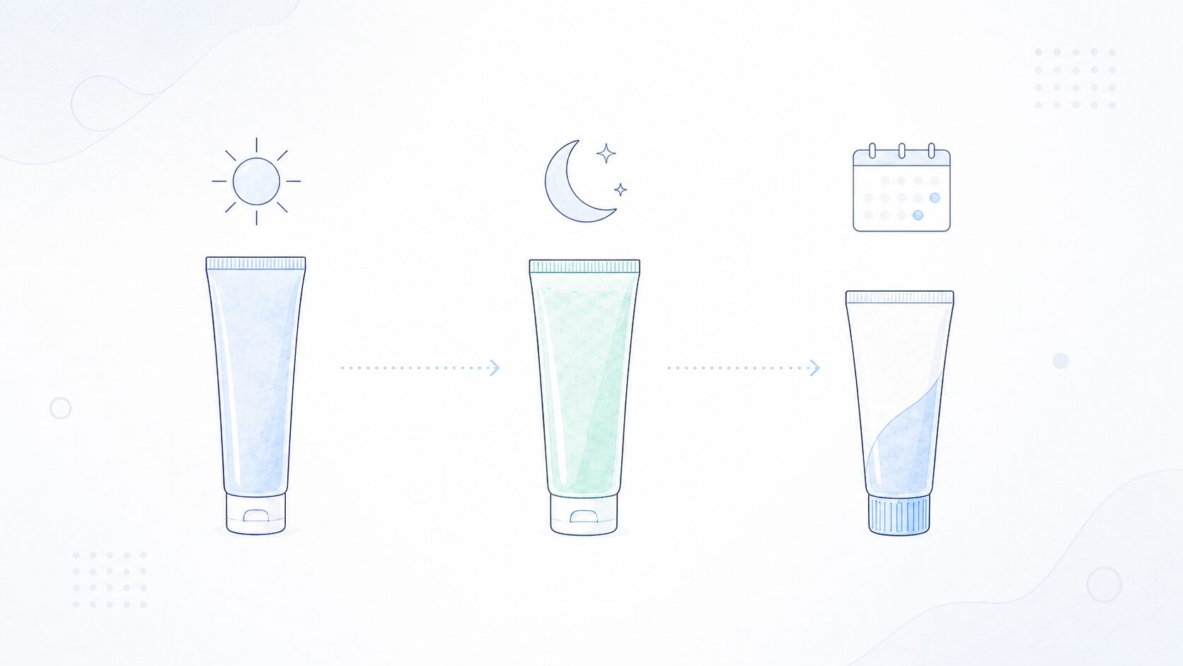 朝・夜・週末で歯みがき粉を使い分けるタイムラインのイラスト