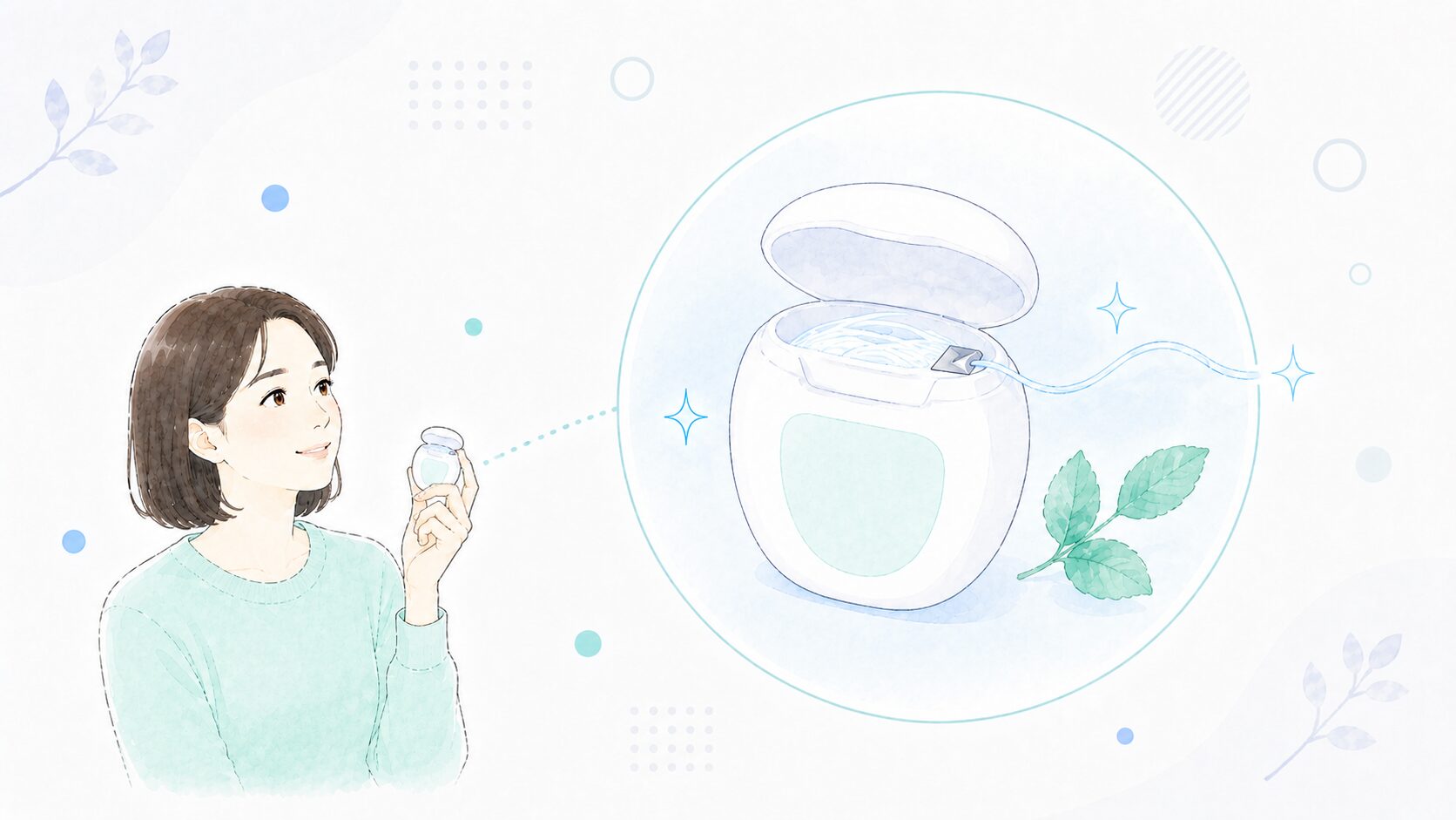 ルシェロフロスのロール容器を手にする女性