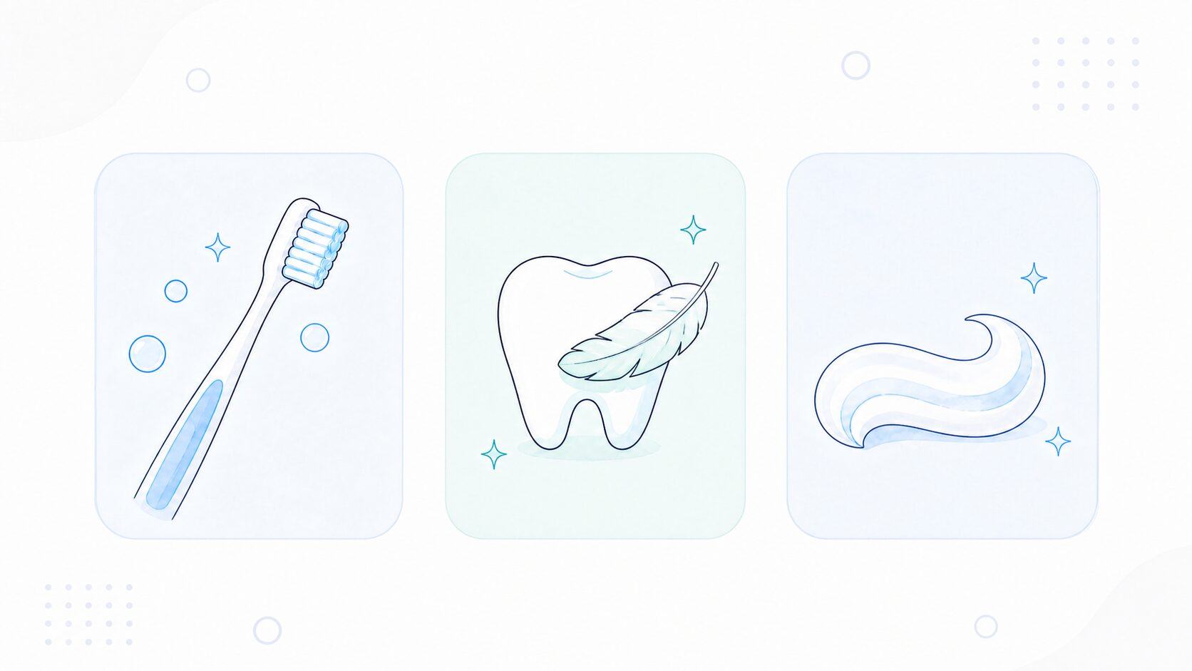 低発泡・低研磨・ソフトペーストの3つの特徴を示すカードのイラスト