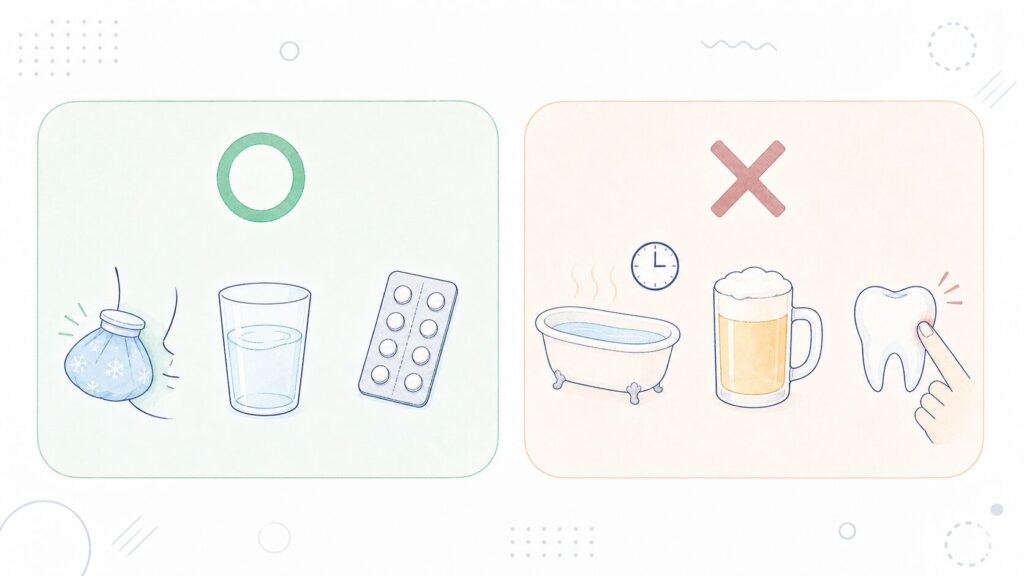 歯が痛いときの応急処置でやってよいことと避けたいことの○×カード