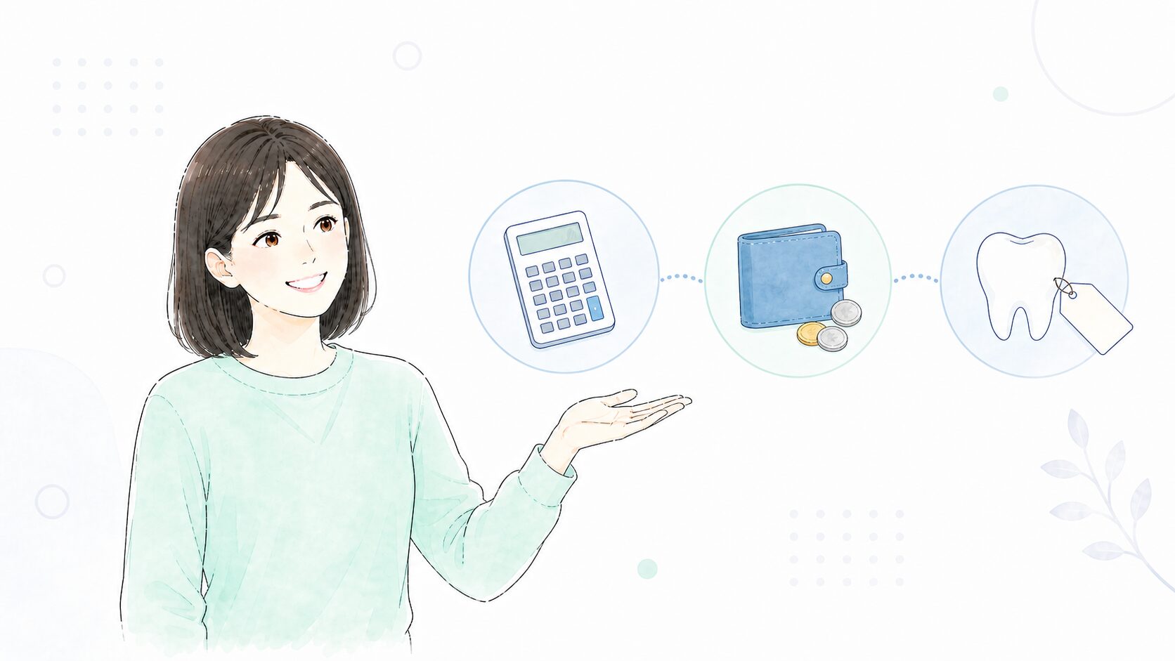 銀歯を白くする費用を相談する女性のイラスト