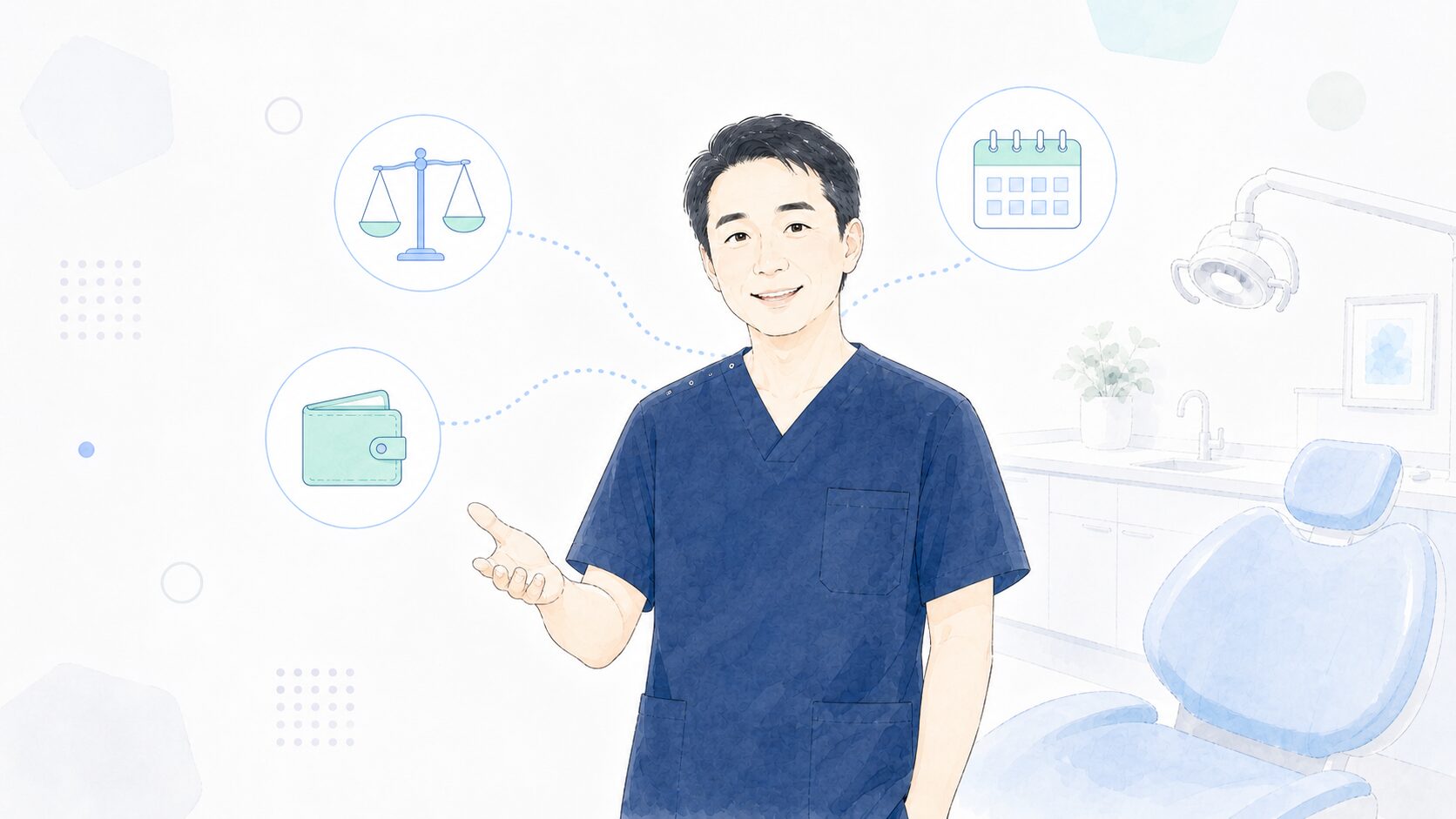 インプラントについて説明する歯科医師のイラスト