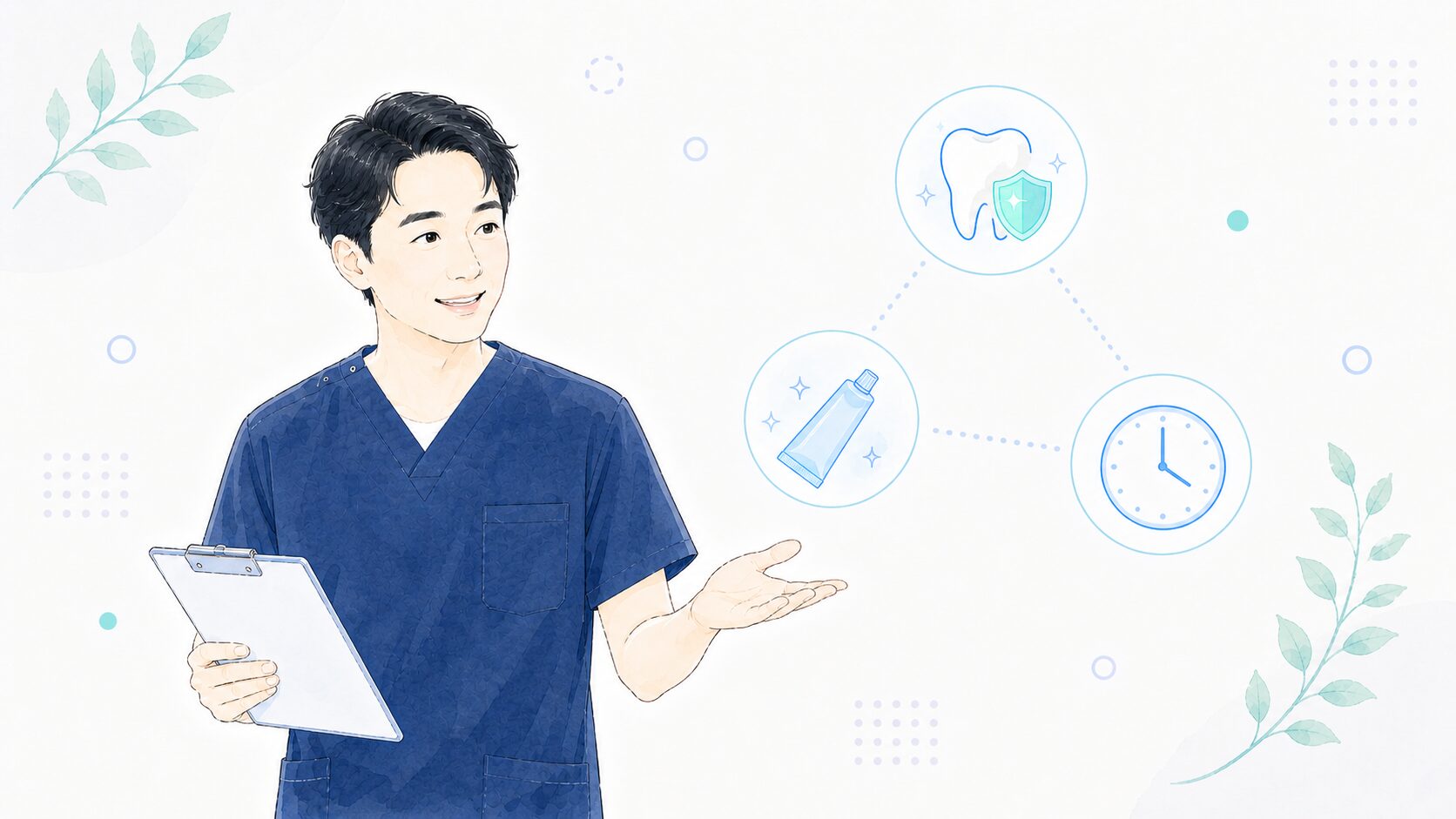 知覚過敏のポイントを説明する歯科医師のイラスト