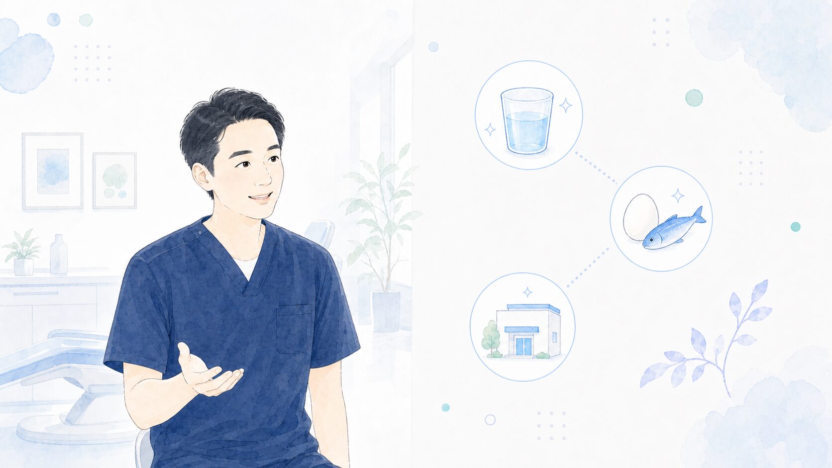 歯科医師が口内炎について説明するイラスト