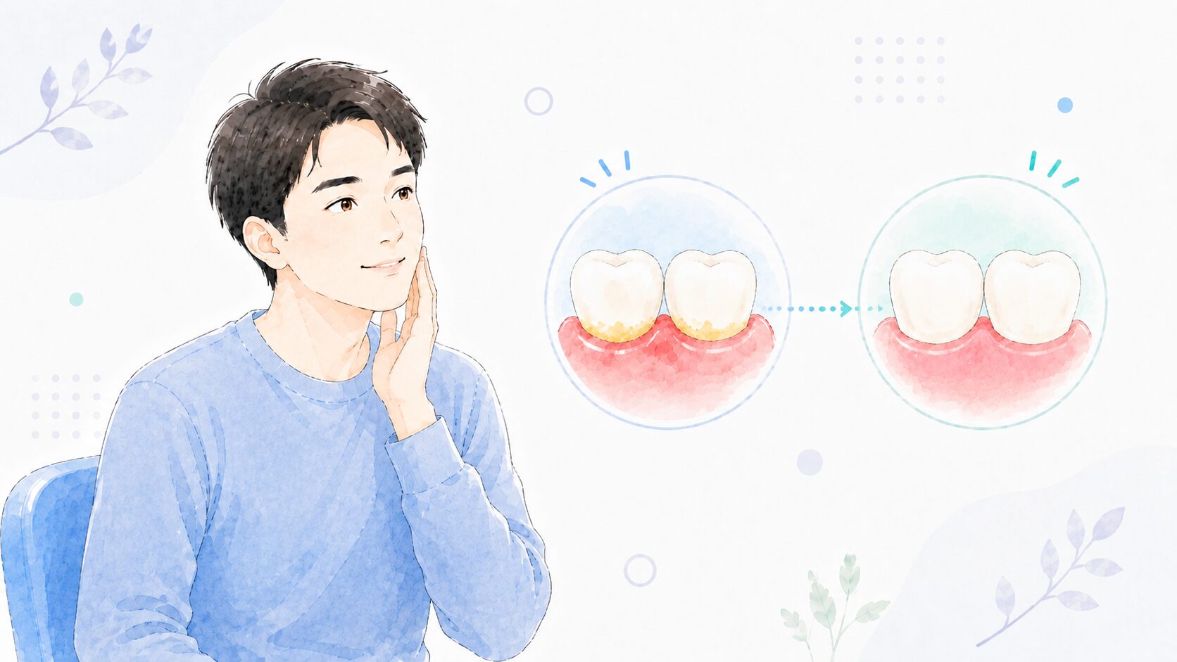 歯周病治療で歯ぐきの炎症が改善するイメージ図