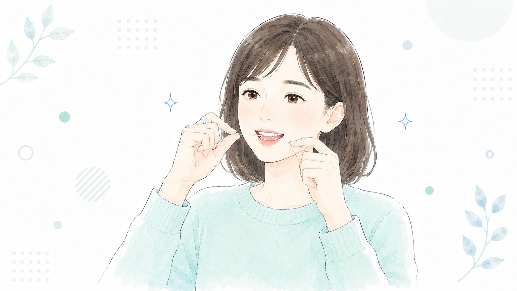 ロールタイプのデンタルフロスを使う女性