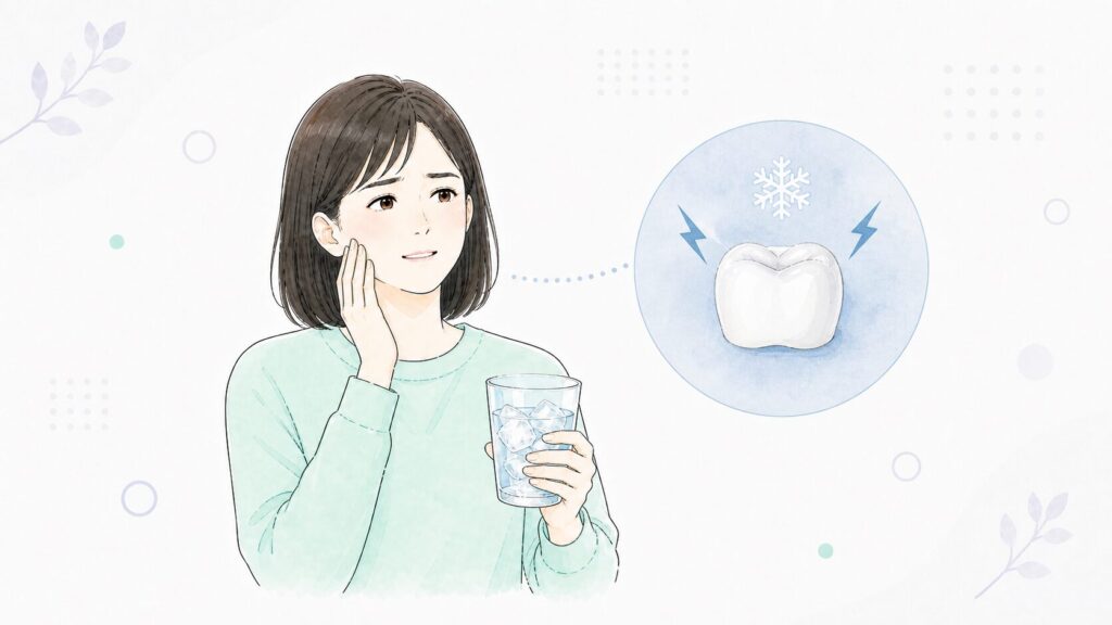 冷たい飲み物で歯がしみる女性