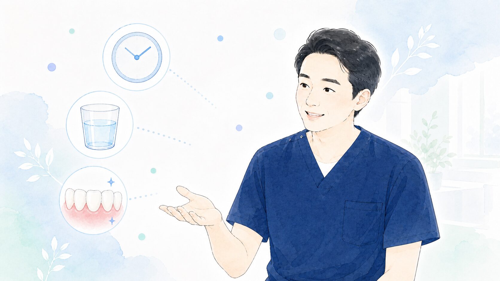 歯科医師がホワイトニング後の食事について説明している