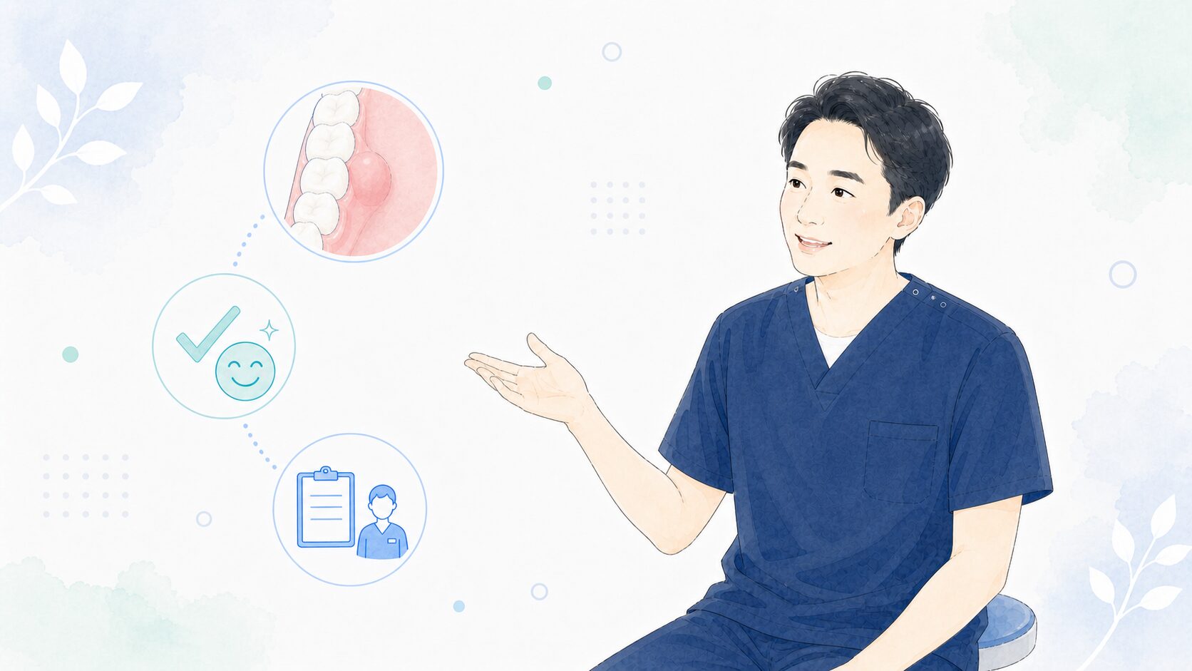 歯科医師が骨隆起について説明するイラスト