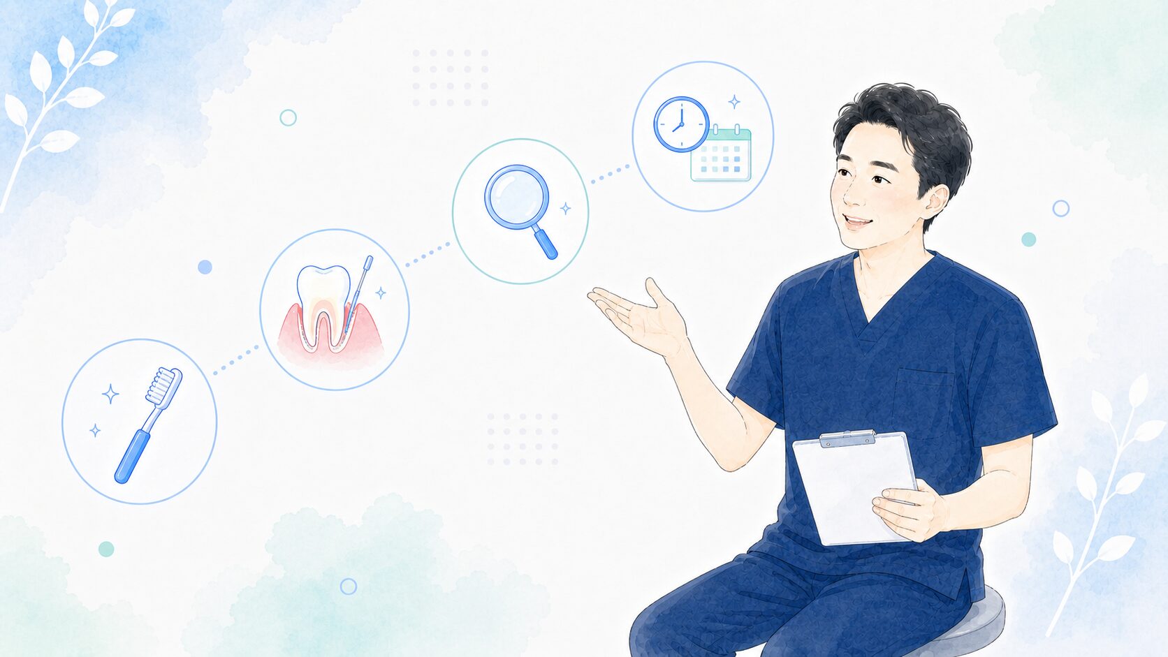 まとめを説明する歯科医師のイラスト
