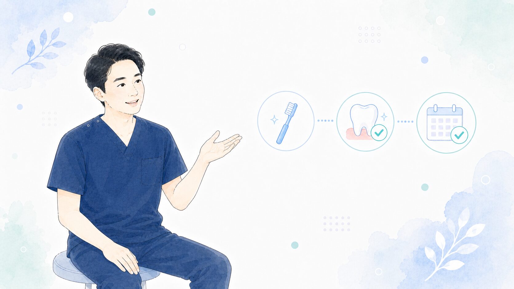 フラップ手術のまとめを説明する歯科医師