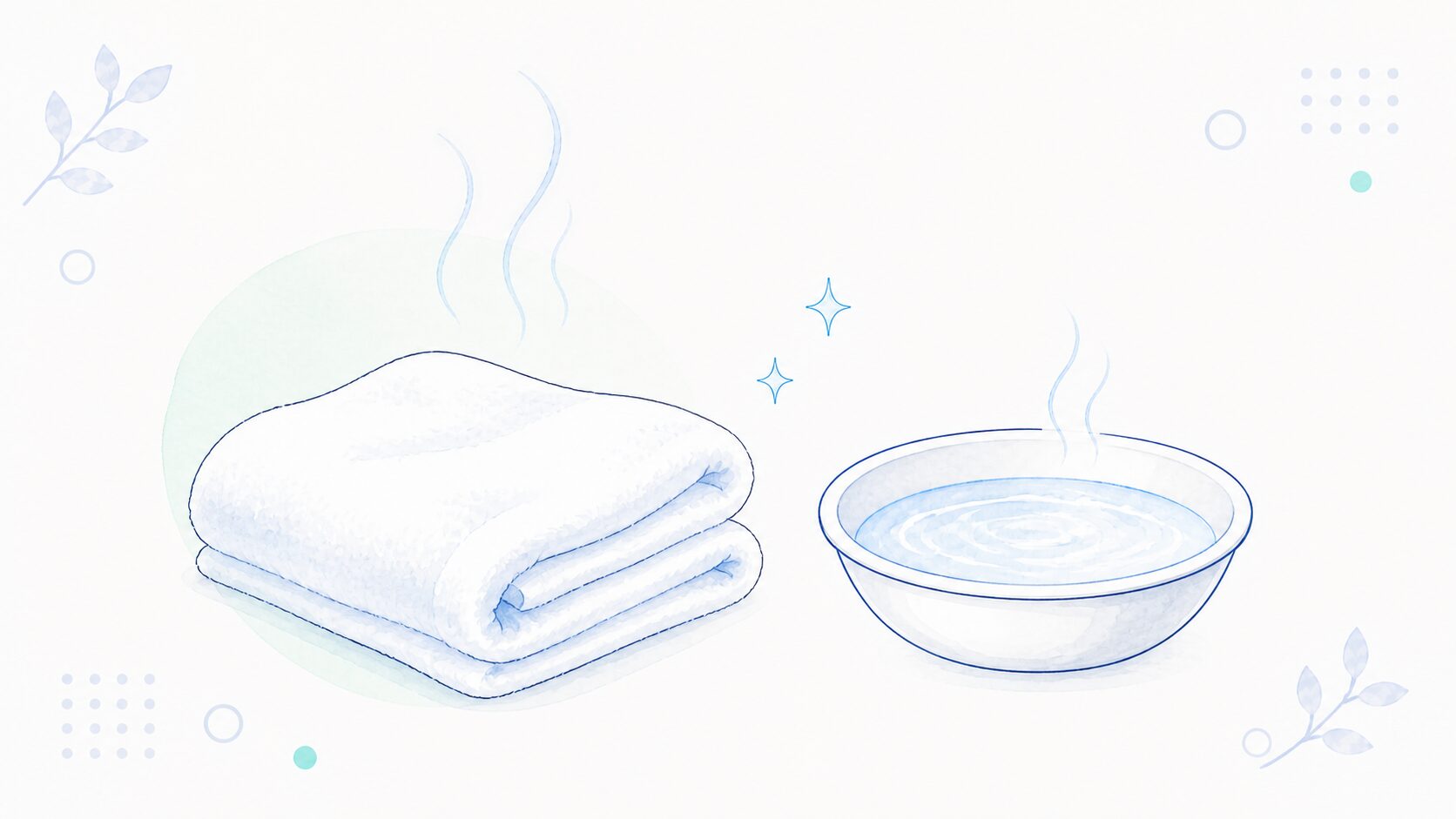 蒸しタオルと洗面器であごを温めるケア