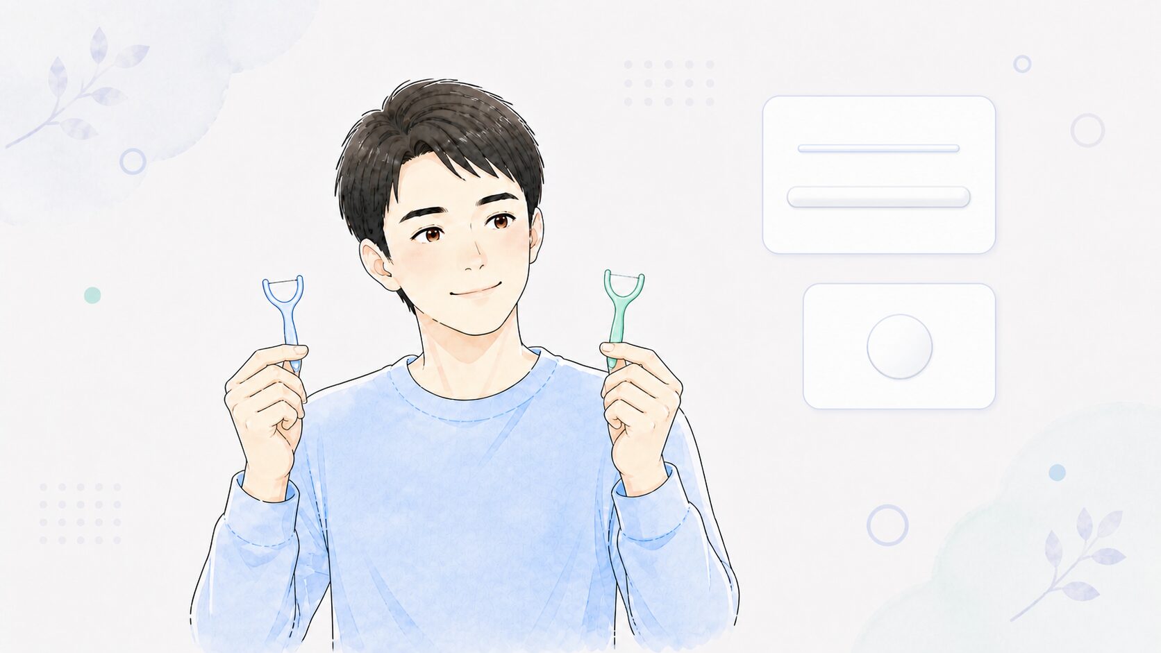 2本のY字フロスを見比べる男性