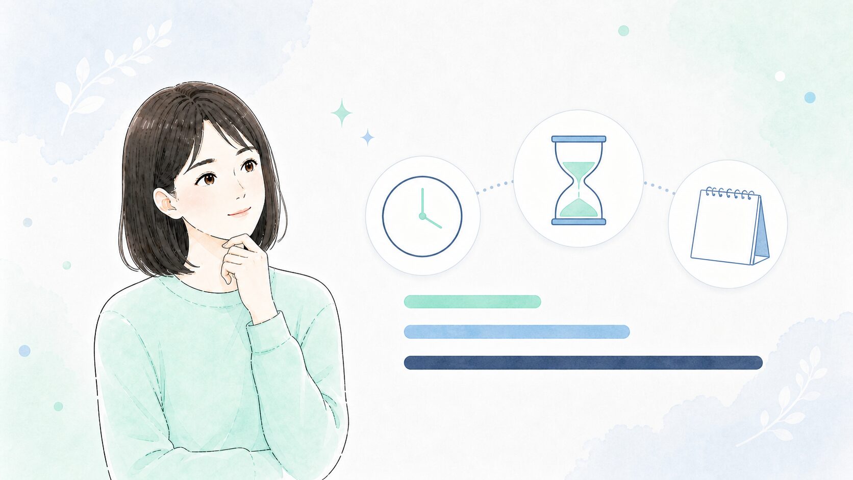ホワイトニングの持続期間に個人差があることを、長さの違う3本のバーで示したイラスト