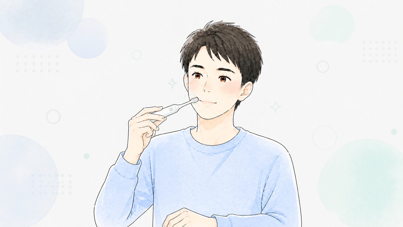 電動歯ブラシを軽く当てて磨く男性