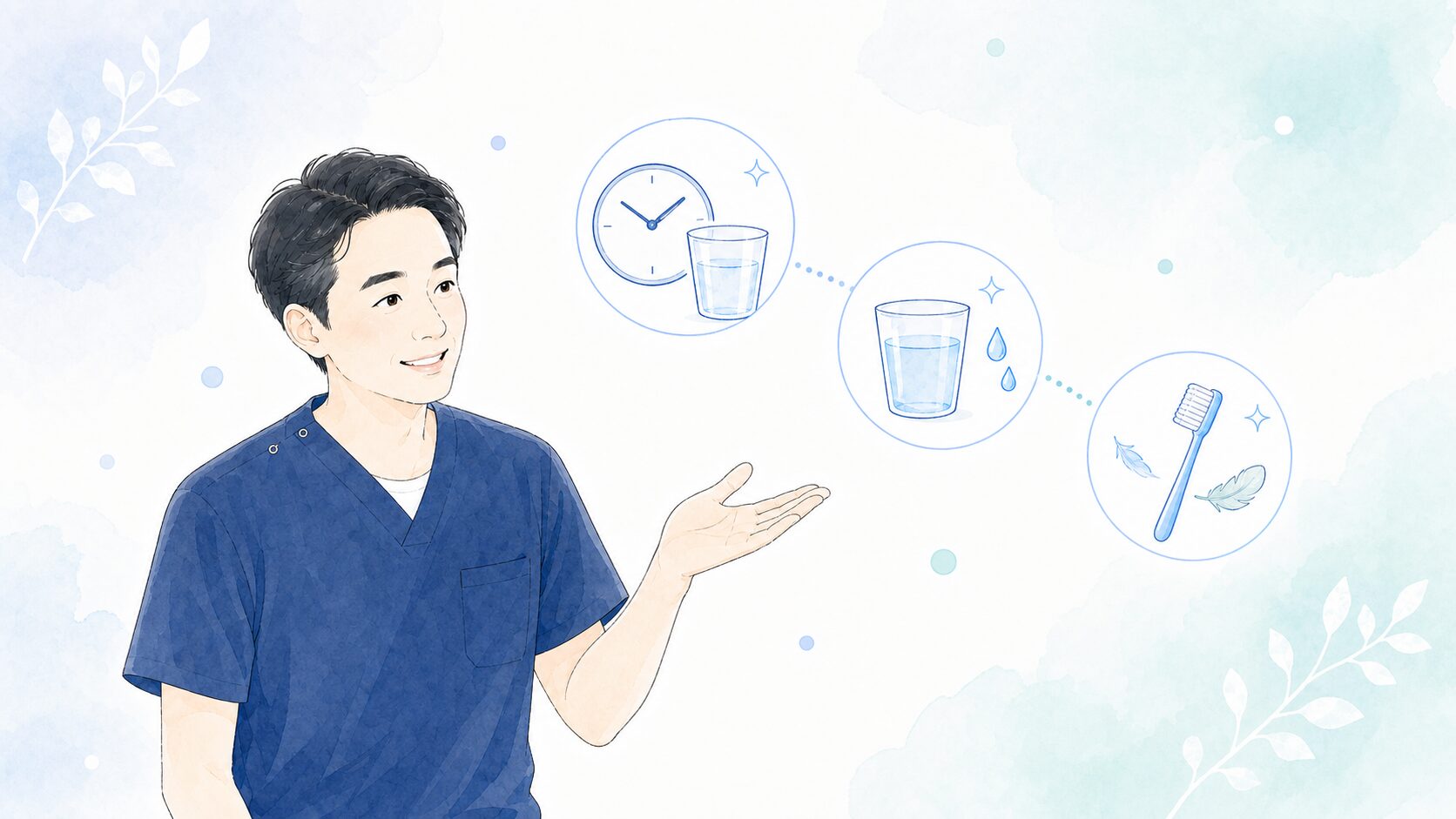 酸蝕歯の対策を説明する歯科医師のイラスト